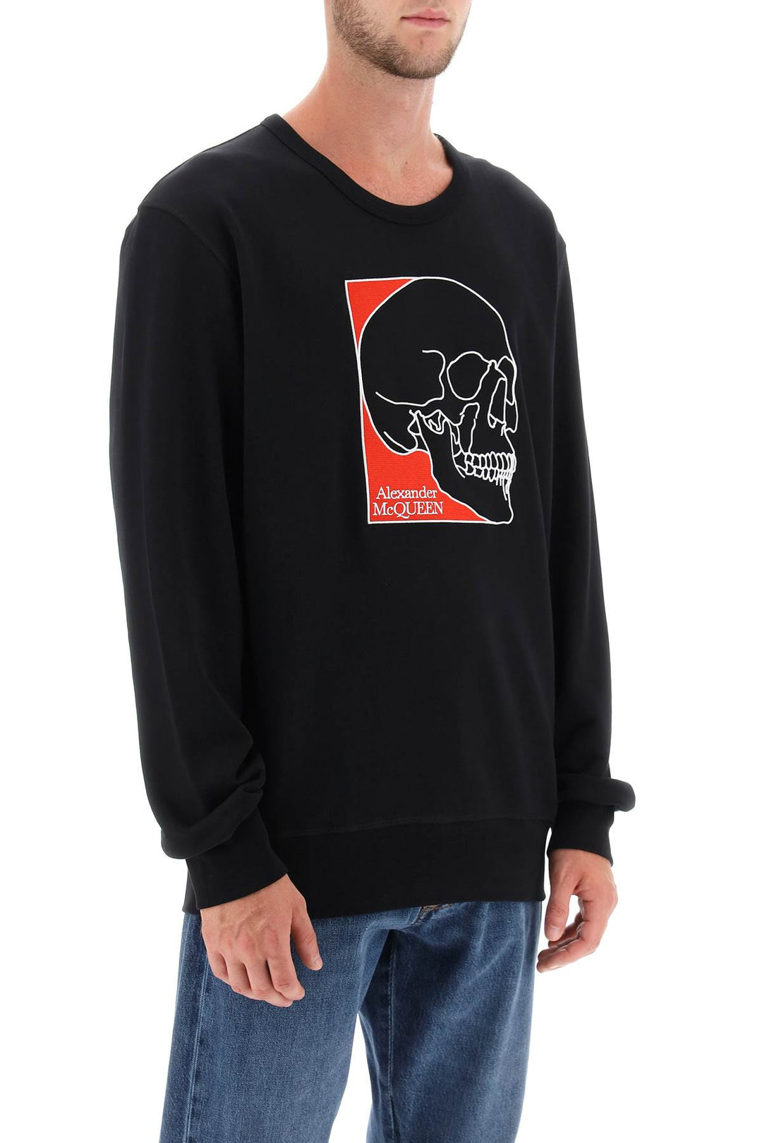 Crew Neck Sweatshirt With Skull Embroidery