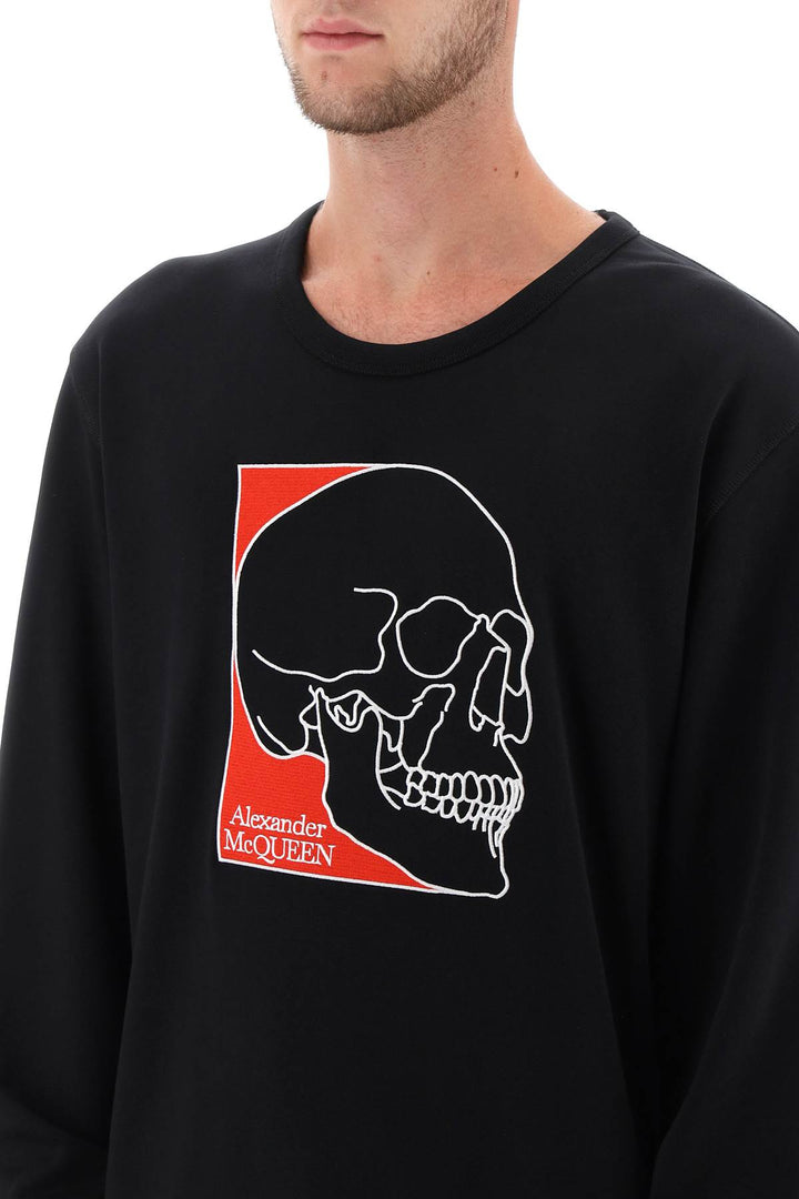 Crew Neck Sweatshirt With Skull Embroidery