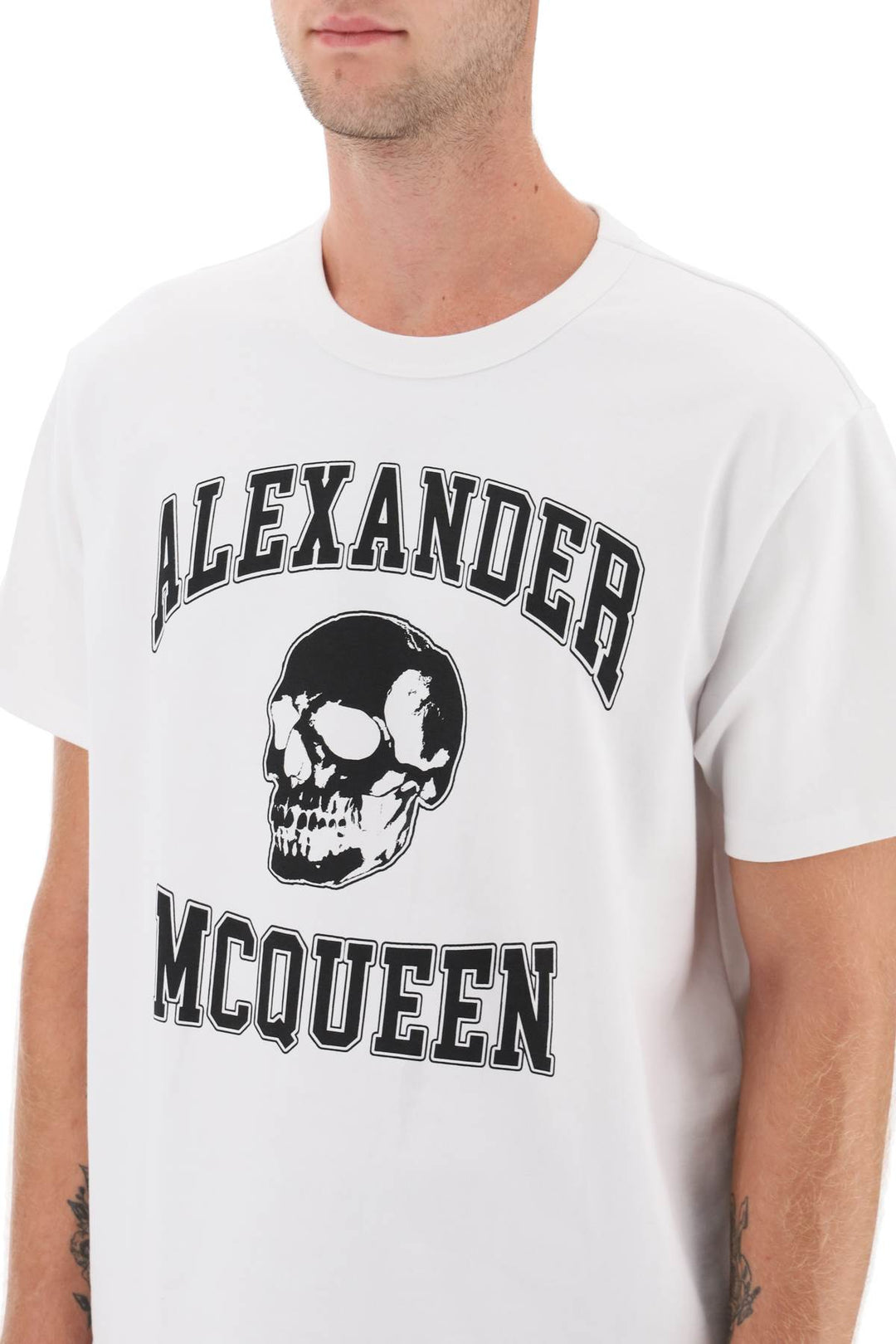 T Shirt With Varsity Logo And Skull Print