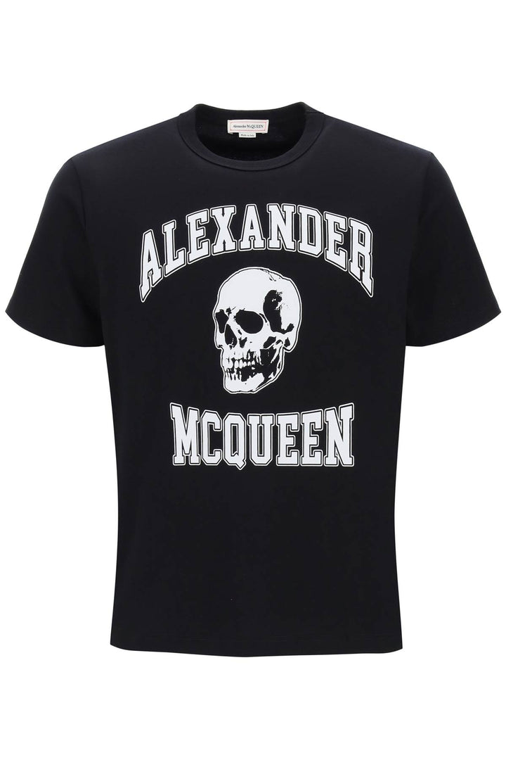 T Shirt With Varsity Logo And Skull Print