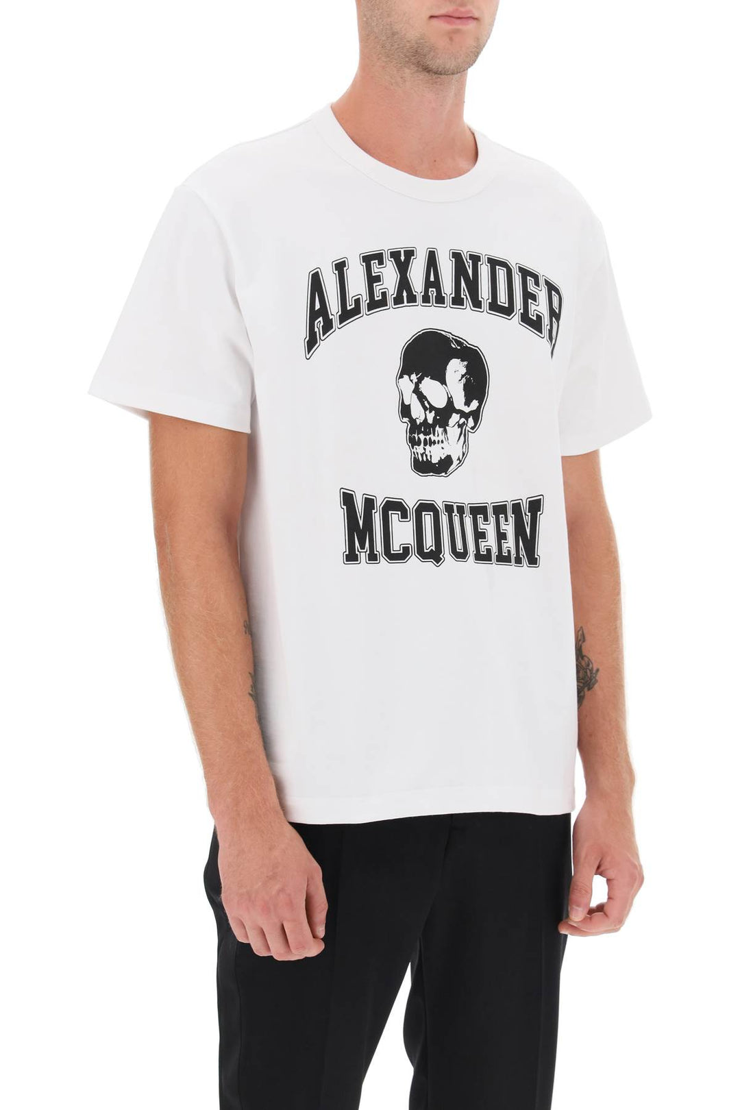 T Shirt With Varsity Logo And Skull Print