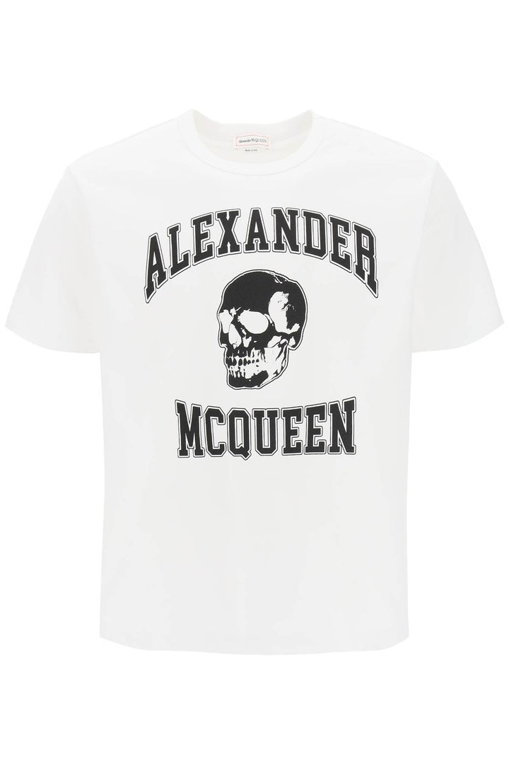 T Shirt With Varsity Logo And Skull Print