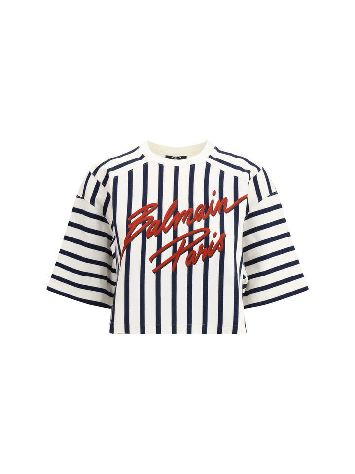 CROPPED BALMAIN BASEBALL T-SHIRT