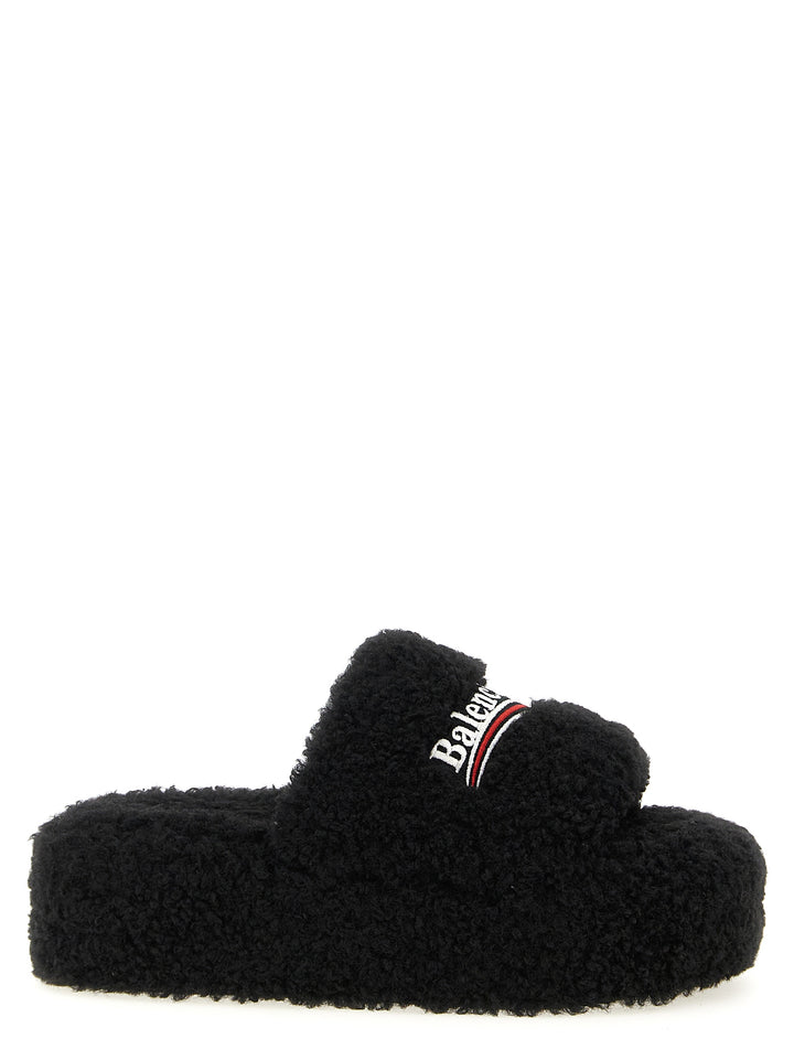 Balenciaga Furry Platform Sandals - Black | d32610c543a2ac7558082121956b3be53cd0848a