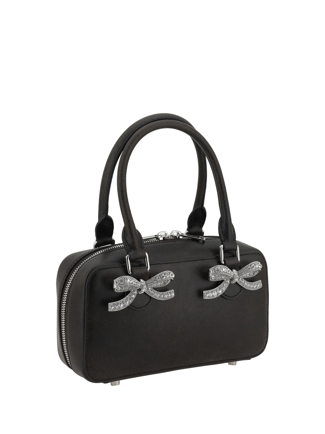 BLACK DISTRESSED LEATHER MINI TOTE BAG