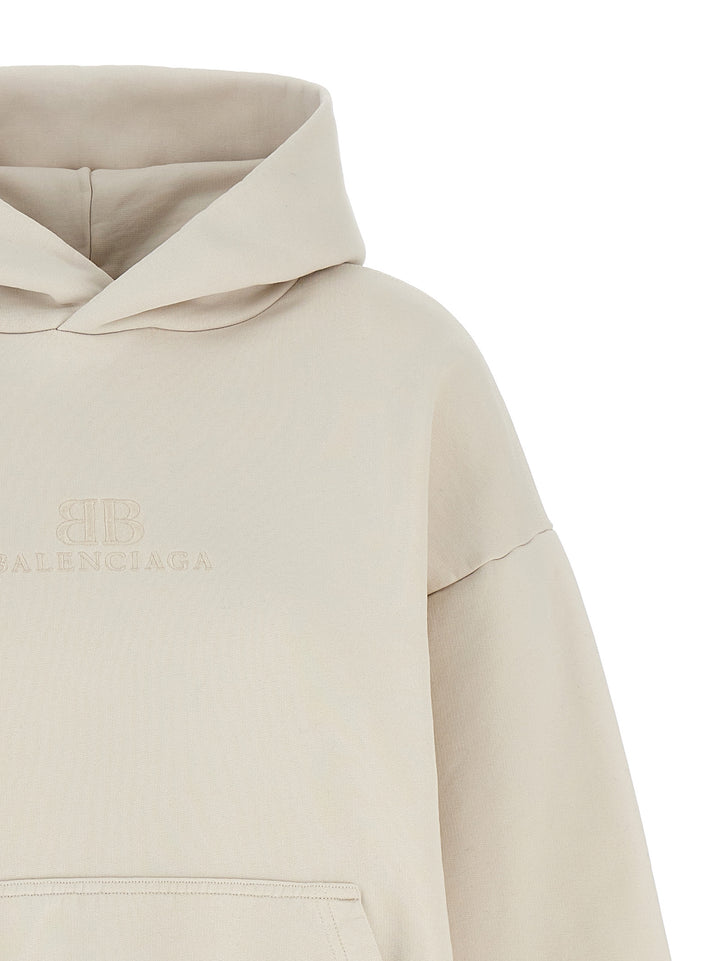 Logo Embroidery Hoodie Sweatshirt Beige