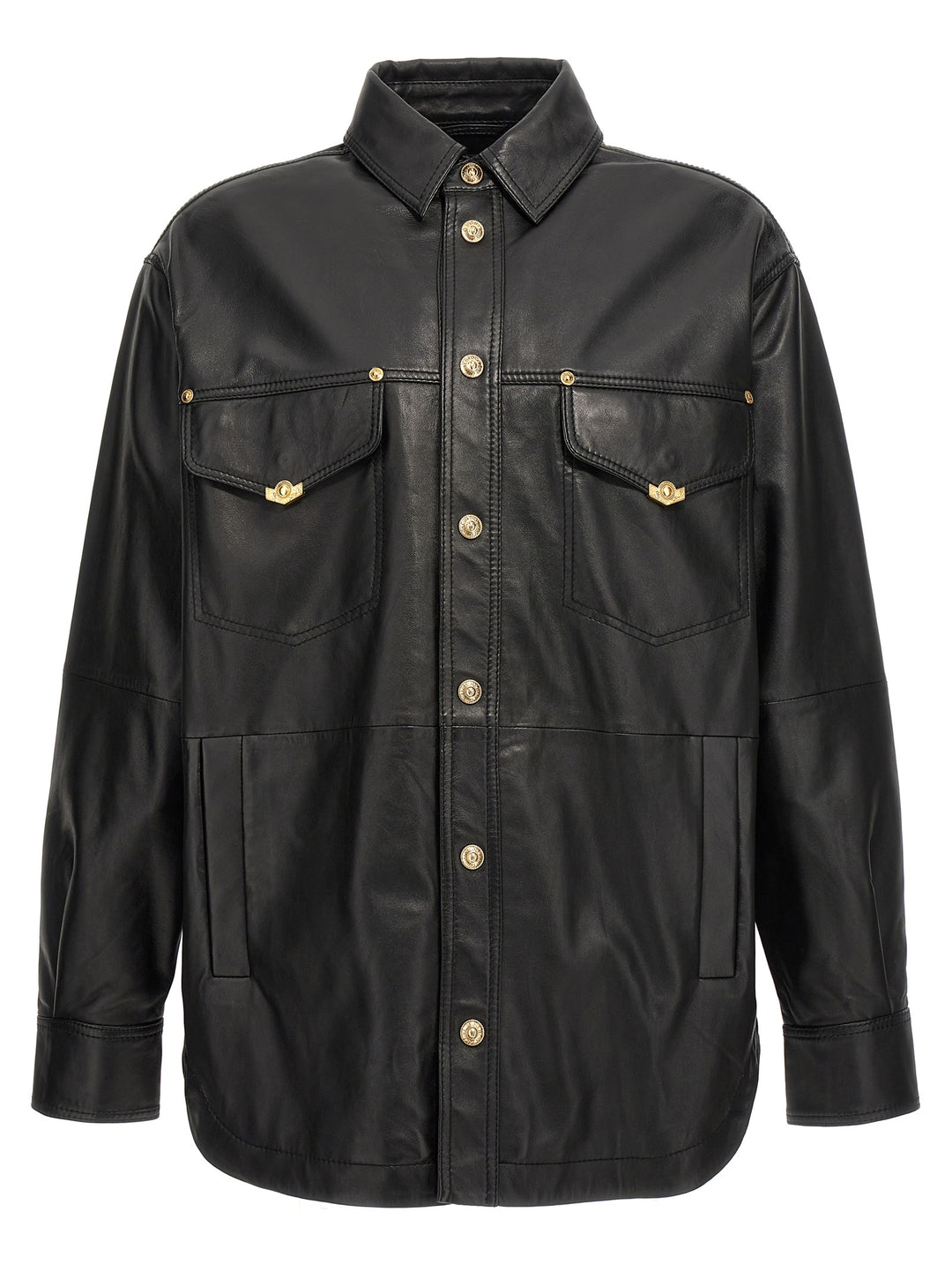 Logo Button Leather Jacket Casual Jackets, Parka Black