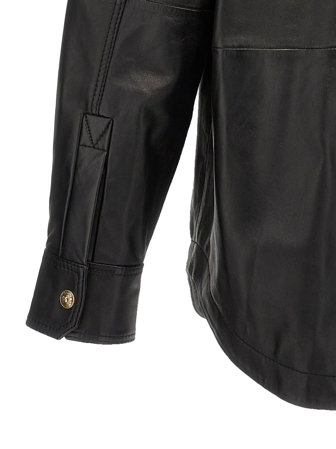 Logo Button Leather Jacket Casual Jackets, Parka Black