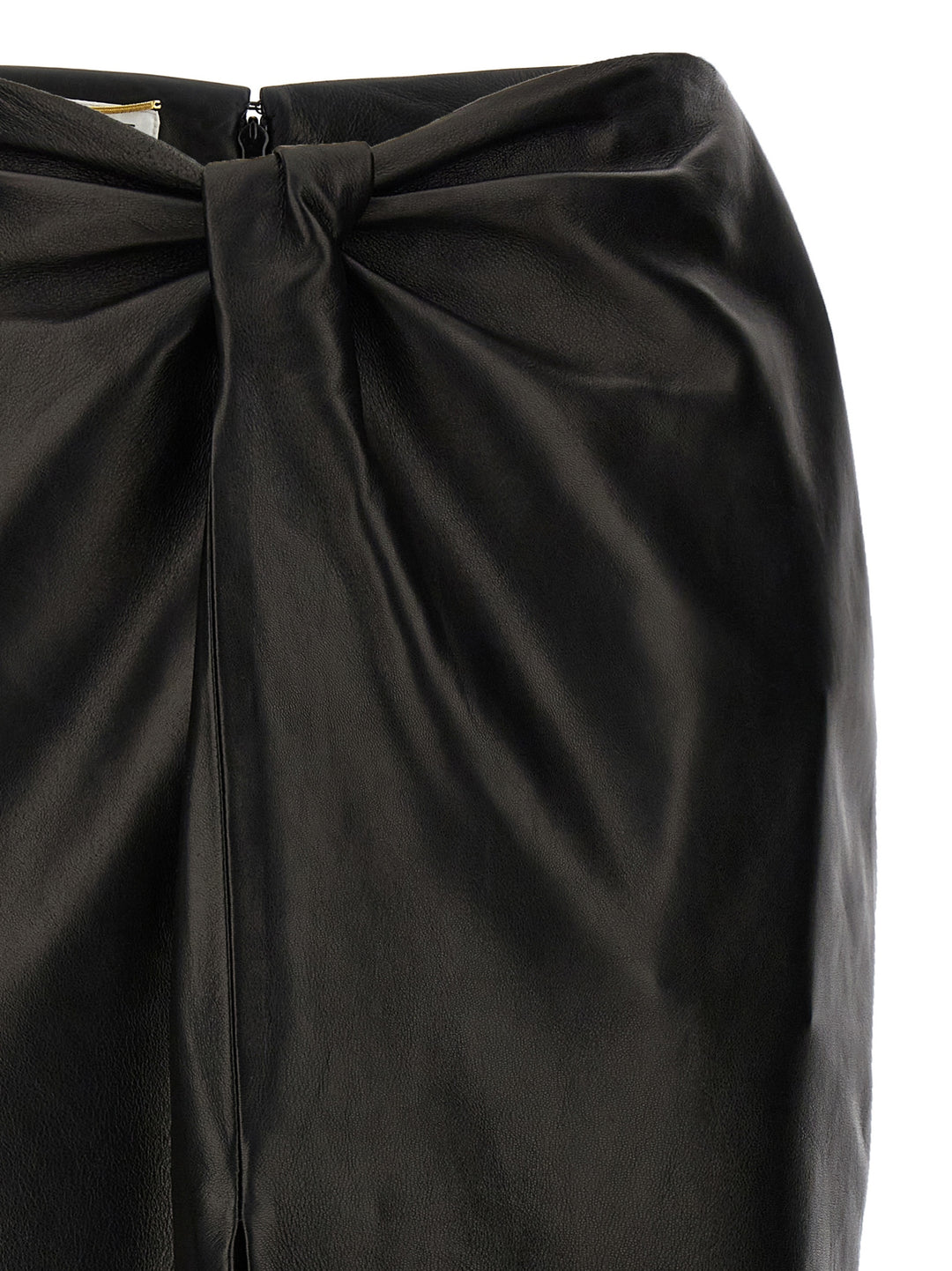 Ruched Detail Leather Skirt Skirts Black