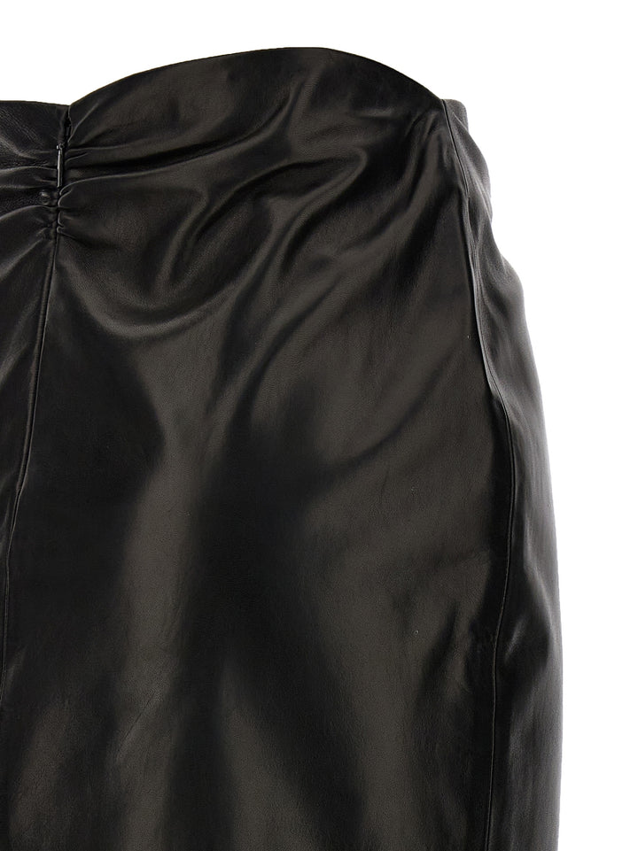 Ruched Detail Leather Skirt Skirts Black