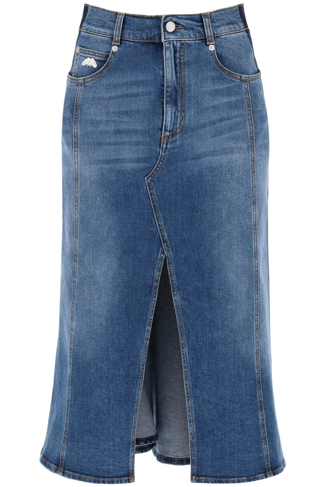 Washed Denim Midi Skirt