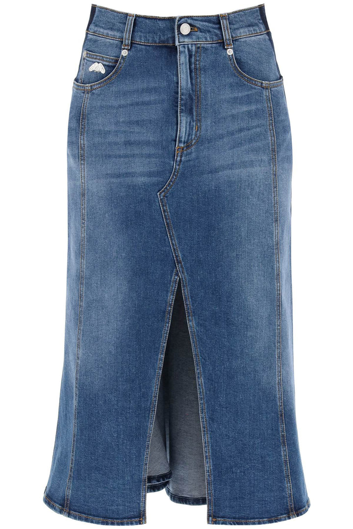 Washed Denim Midi Skirt