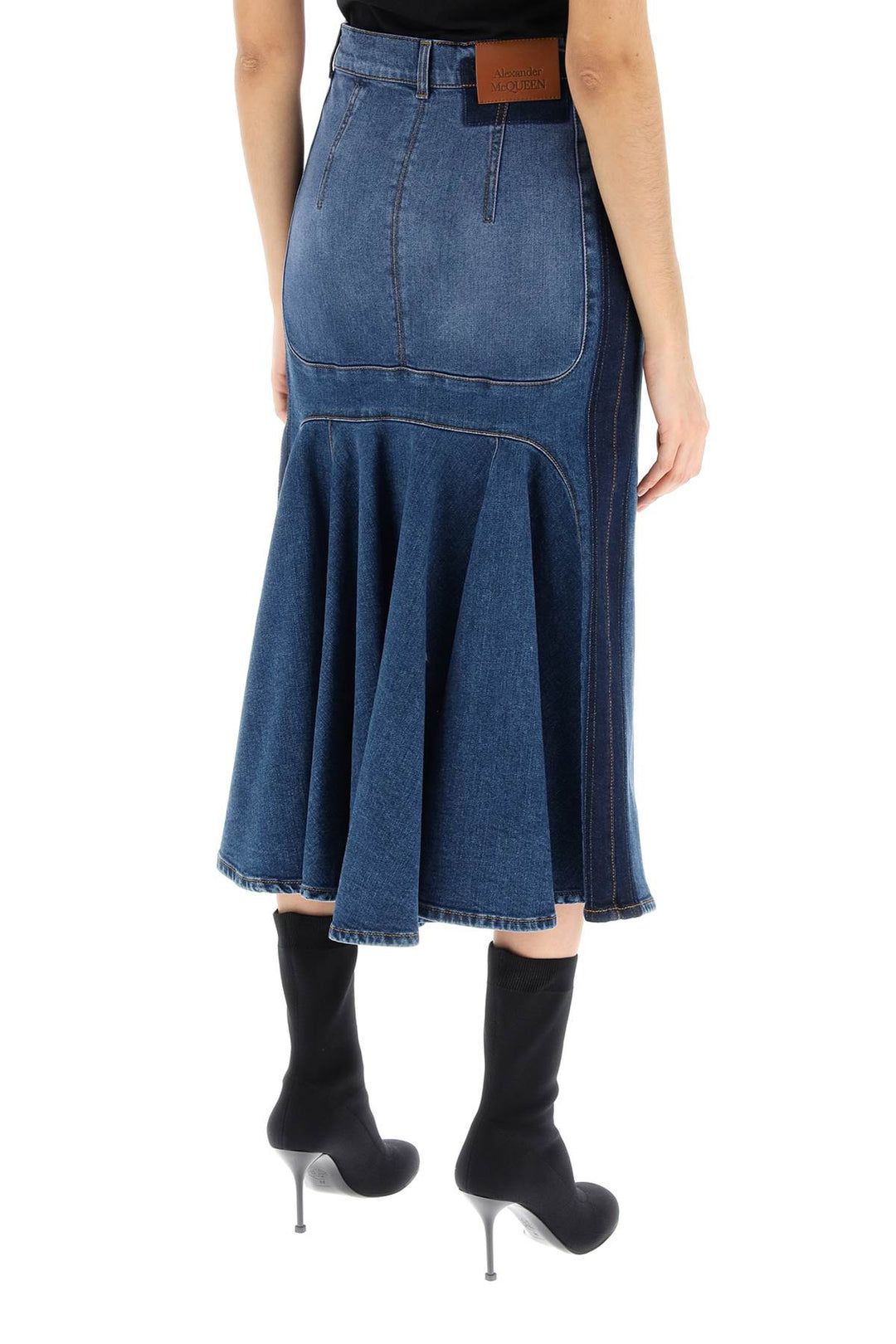 Washed Denim Midi Skirt