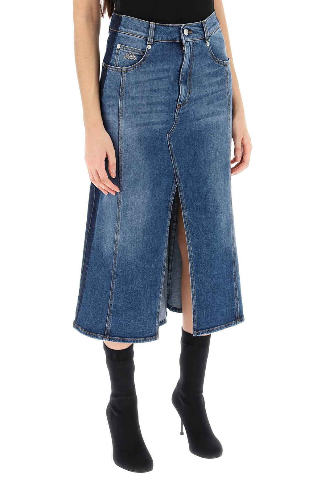 Washed Denim Midi Skirt