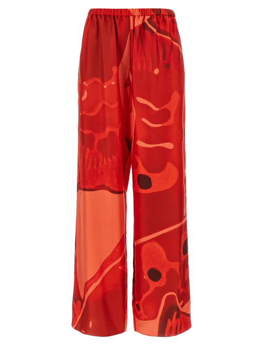 Palazzo Silk Pants Red