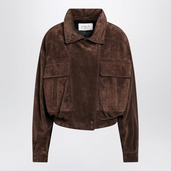 Vintage Suede Leather Jacket In Ebony Brown