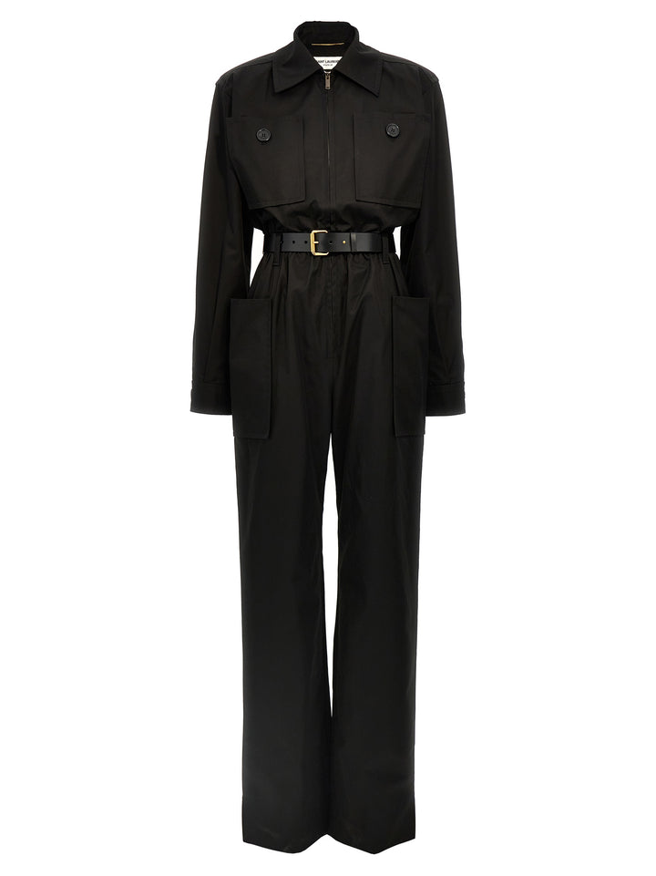 One-Piece Belt Twill Suit Jewelry Black