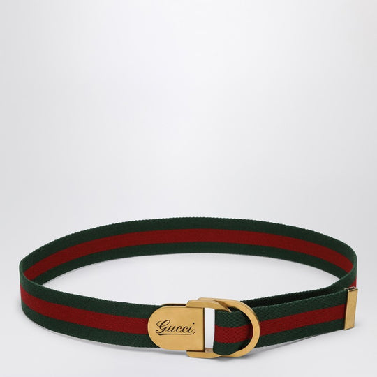 Belt With Web Motif And Logo Buckle