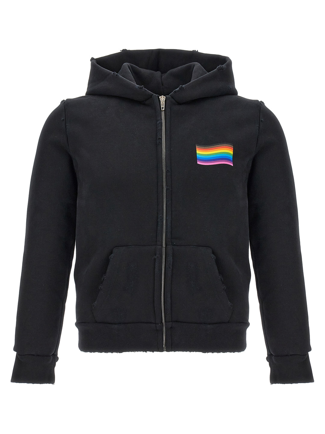 Rainbow Print Hoodie Sweatshirt Black