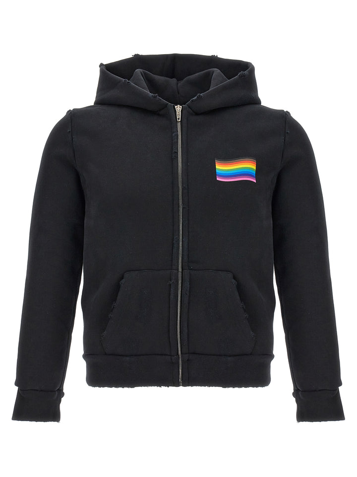 Rainbow Print Hoodie Sweatshirt Black