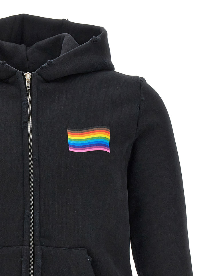 Rainbow Print Hoodie Sweatshirt Black