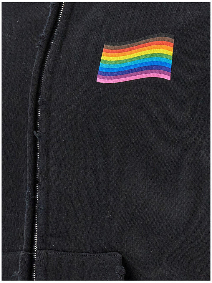 Rainbow Print Hoodie Sweatshirt Black