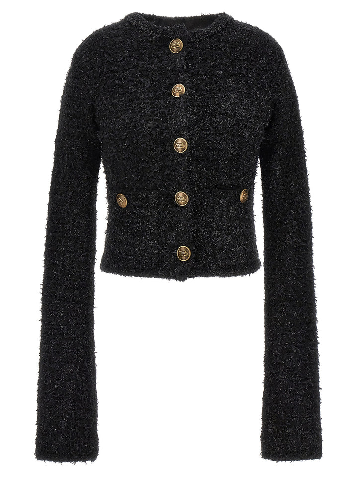 Cropped Tweed Cardigan Sweater, Cardigans Black