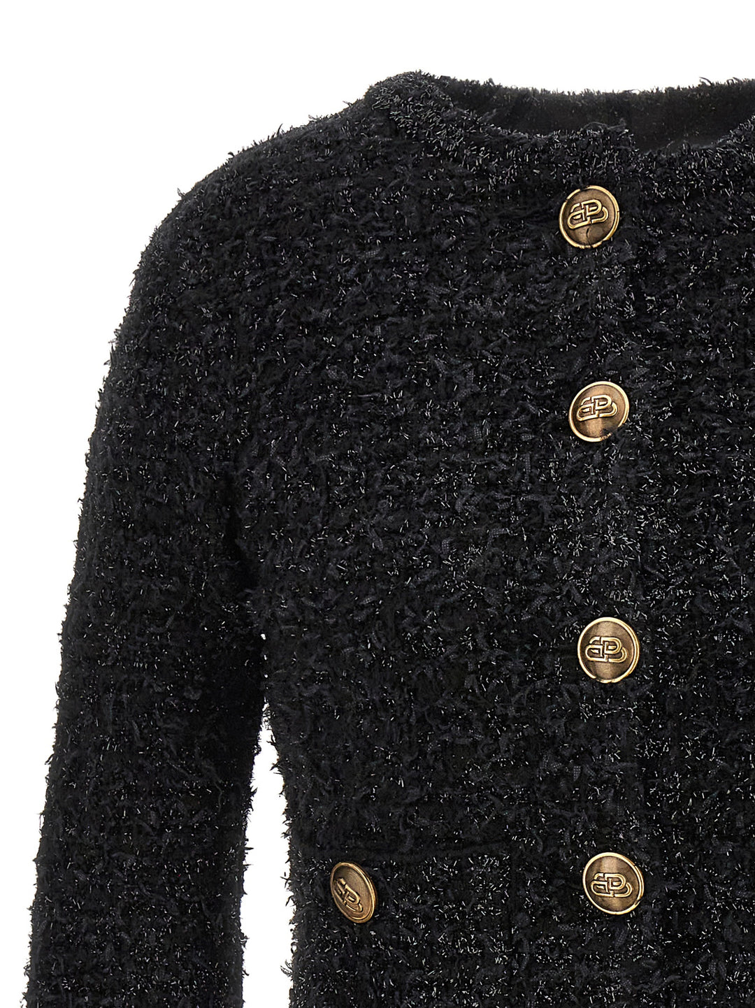 Cropped Tweed Cardigan Sweater, Cardigans Black