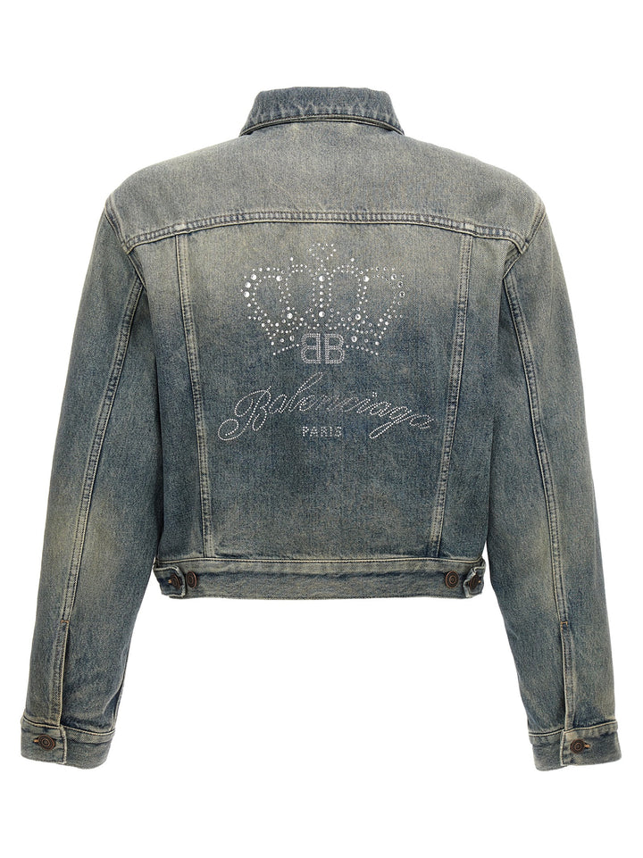 Rhinestone Logo Denim Jacket Casual Jackets, Parka Blue