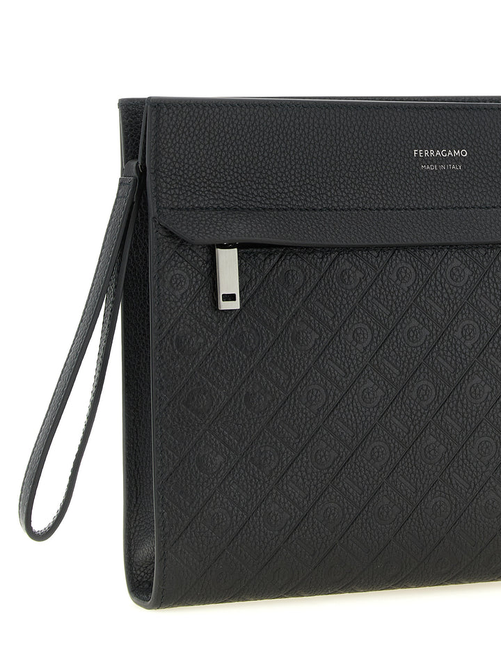 Ferragamo Ferragamo Monogram Clutch - Black | 7444a86bd9050fead29e71664862dbcd89fce1a9