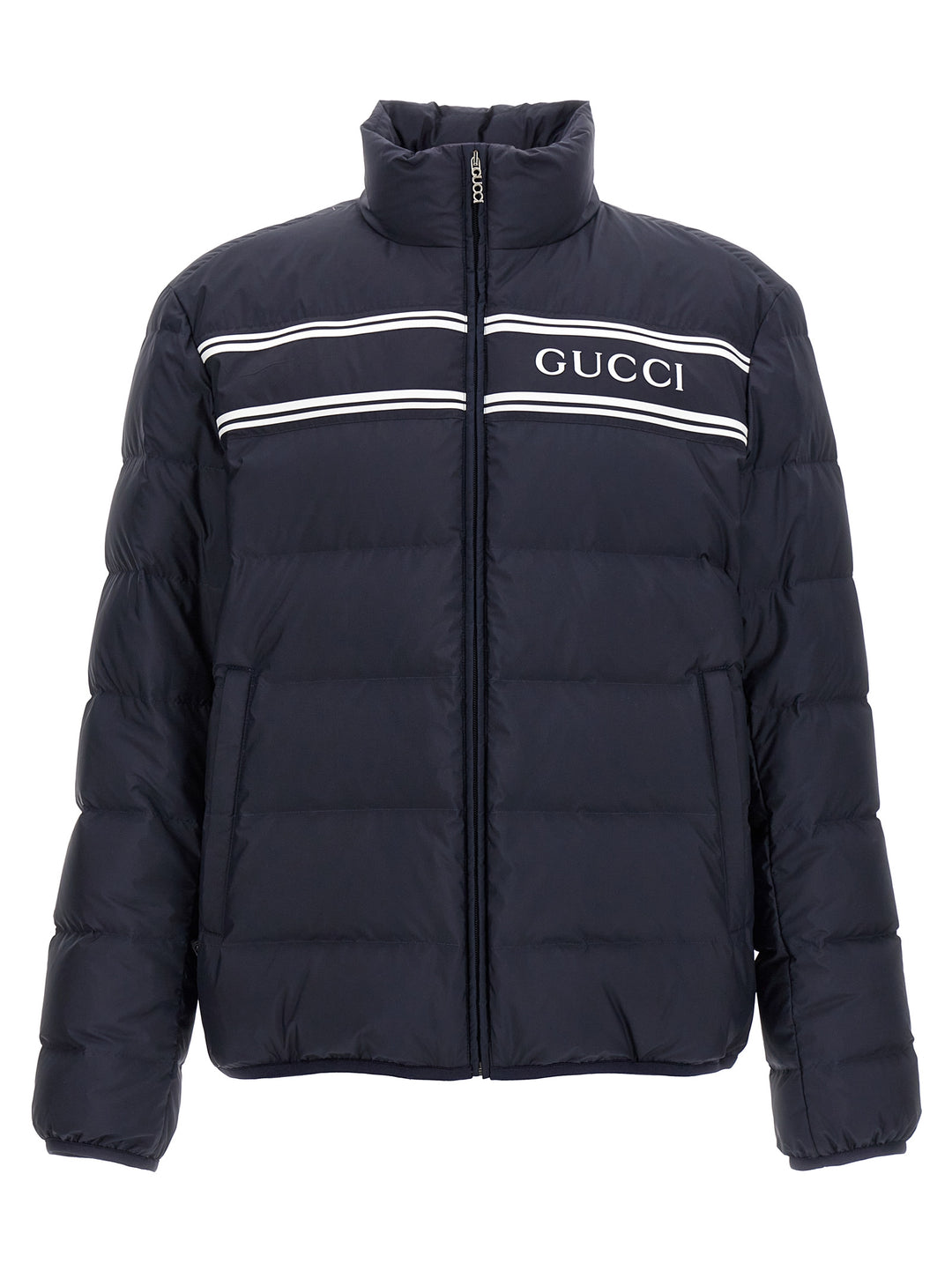Gucci Logo Print Down Jacket Puffer Jackets - Blue | 4ffa722c74ae0a2a4864610c3a07bc1ca15f8f3b
