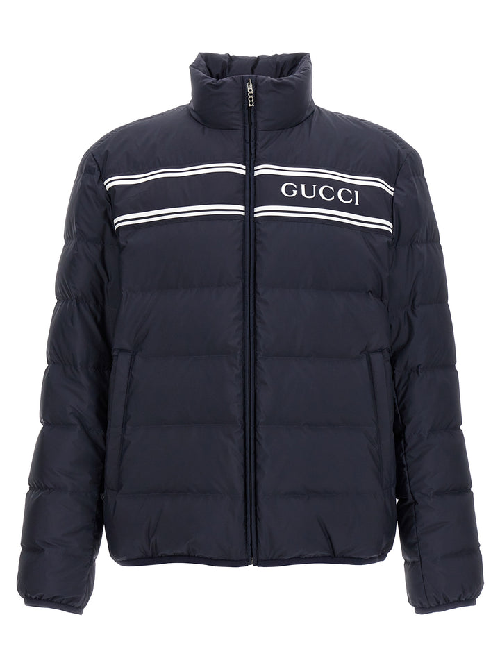 Gucci Logo Print Down Jacket Puffer Jackets - Blue | 4ffa722c74ae0a2a4864610c3a07bc1ca15f8f3b