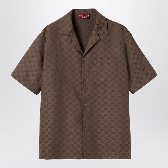 Bowling Shirt In Gg Linen Blend Fabric