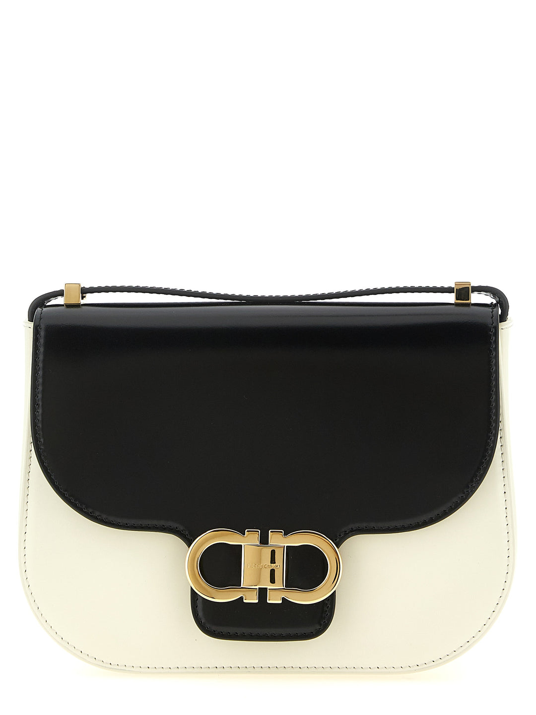 Ferragamo North-South Double Gancini (Xs) Crossbody Bags - White/Black | a19d13d5635466583a6924b1ade5d28ea52b3e9d