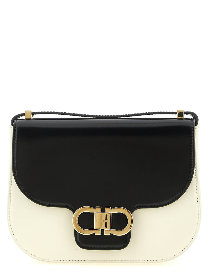 Ferragamo North-South Double Gancini (Xs) Crossbody Bags - White/Black | a19d13d5635466583a6924b1ade5d28ea52b3e9d
