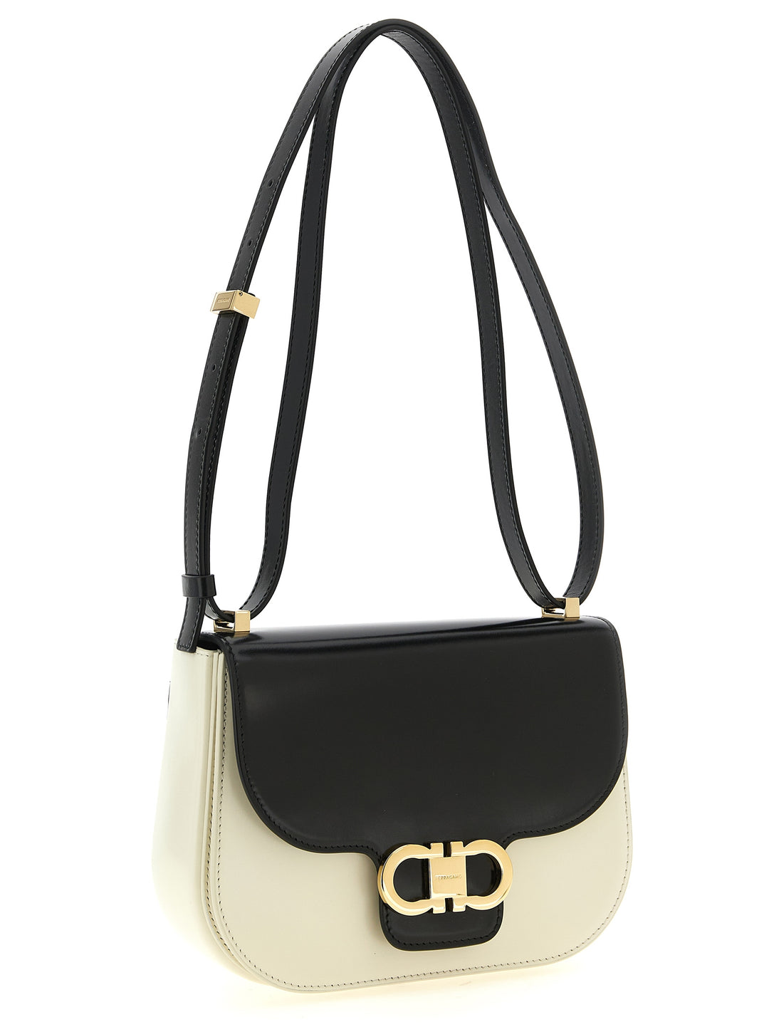Ferragamo North-South Double Gancini (Xs) Crossbody Bags - White/Black | 44334b110ecc797210e0ce5db1284fd455146fe5