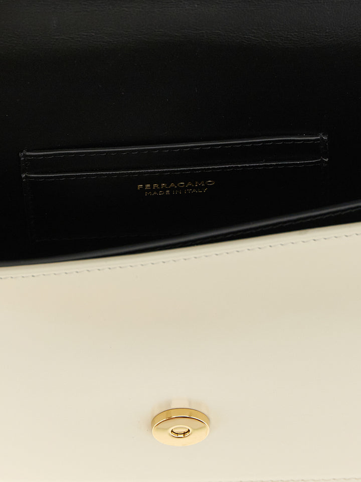 Ferragamo North-South Double Gancini (Xs) Crossbody Bags - White/Black | bfece5372a9d83fc1224d224052e0a22ec5a6a76