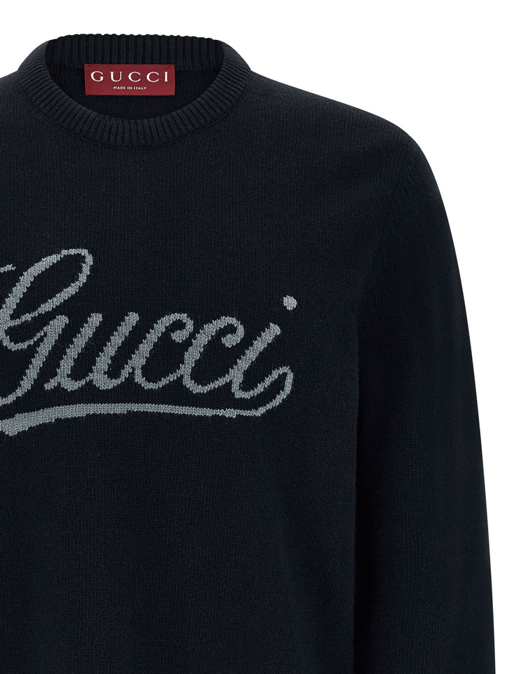 Gucci Gucci Logo Intarsia Sweater Sweaters and Cardigans - Blue | fb705b114194f2758d943591daf28d6248f6e755