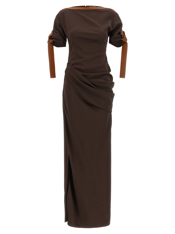 Ferragamo Dress With Leather Straps Dresses - Brown | f535b1fab7b1807b9c74aeb3fb606f3163596707