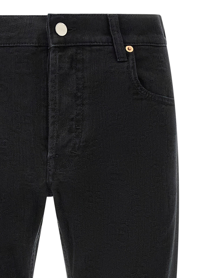 Gucci Gg Jacquard Denim Jeans - Black | 6e18ff1710a7bd7298555df8a35be4d4492a19ae