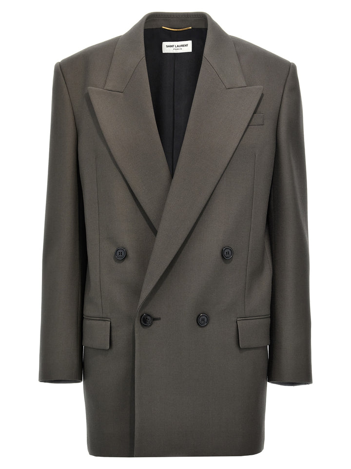 Gabardine Double-Breasted Blazer Blazer And Suits Gray