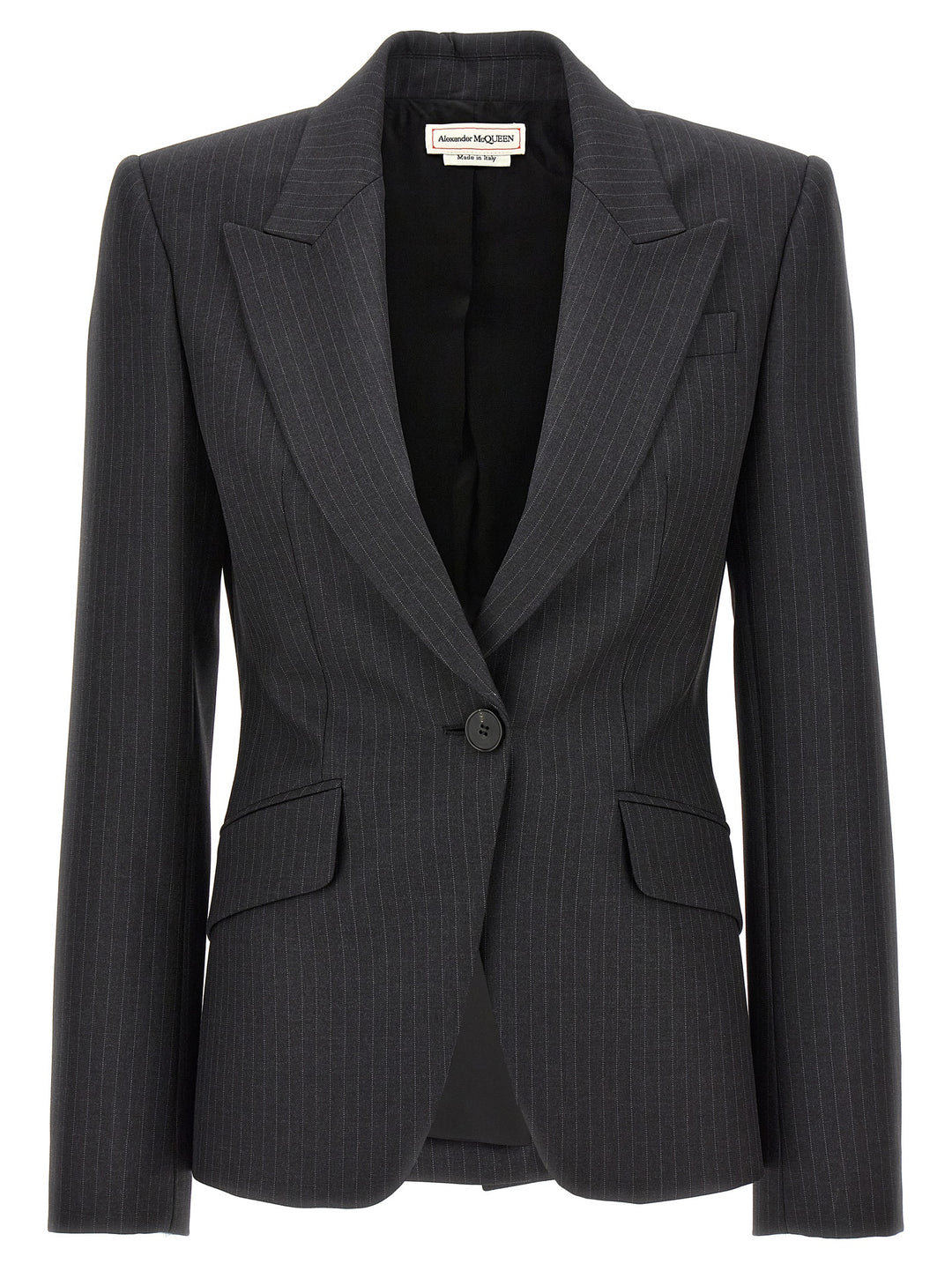 Pinstriped Single-Breasted Blazer Blazer And Suits Gray