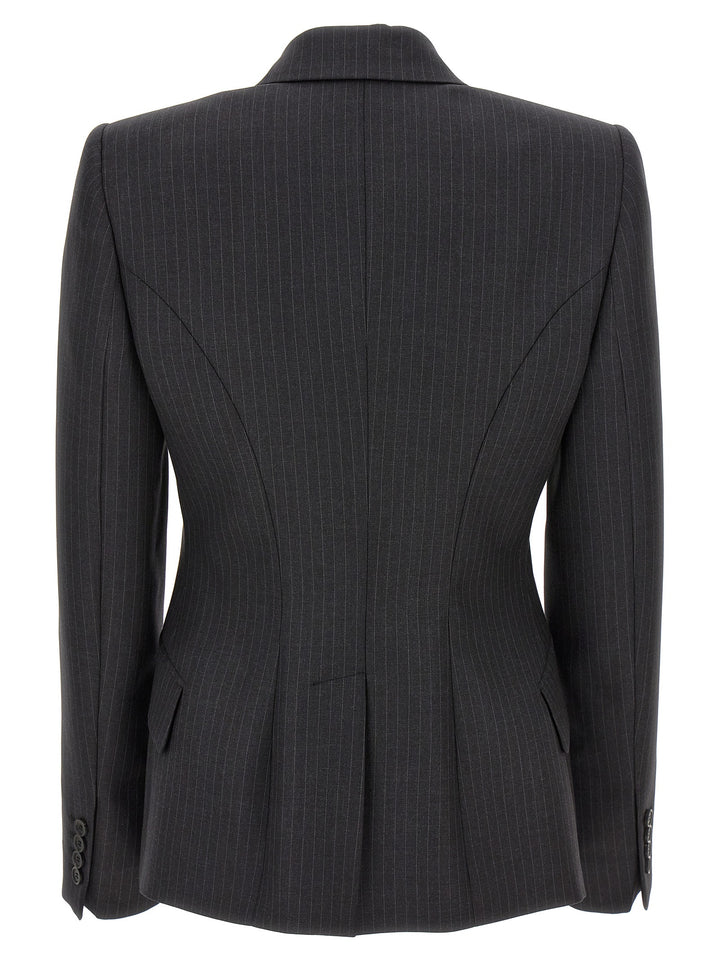 Pinstriped Single-Breasted Blazer Blazer And Suits Gray