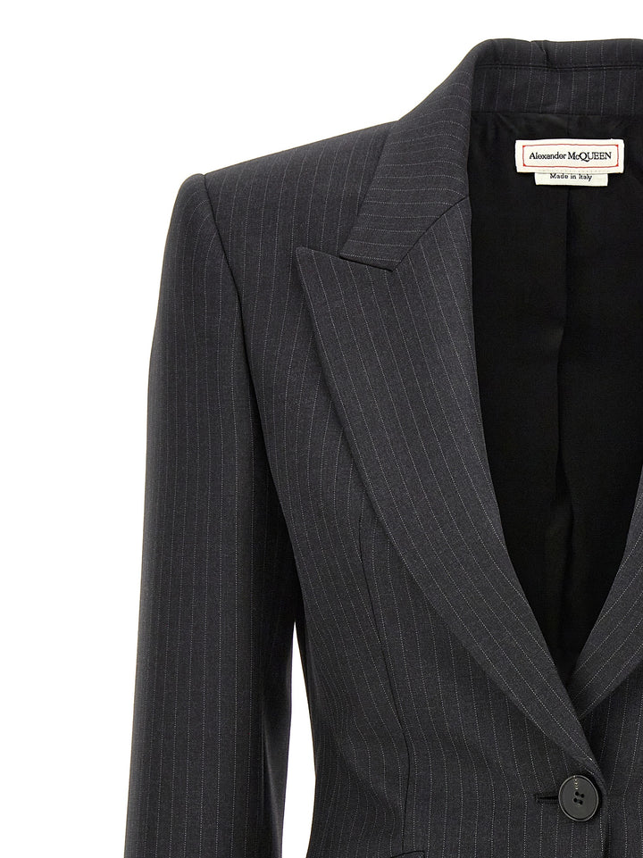 Pinstriped Single-Breasted Blazer Blazer And Suits Gray