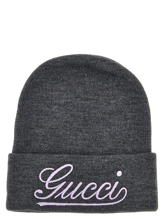 Logo Embroidery Beanie Hats Gray
