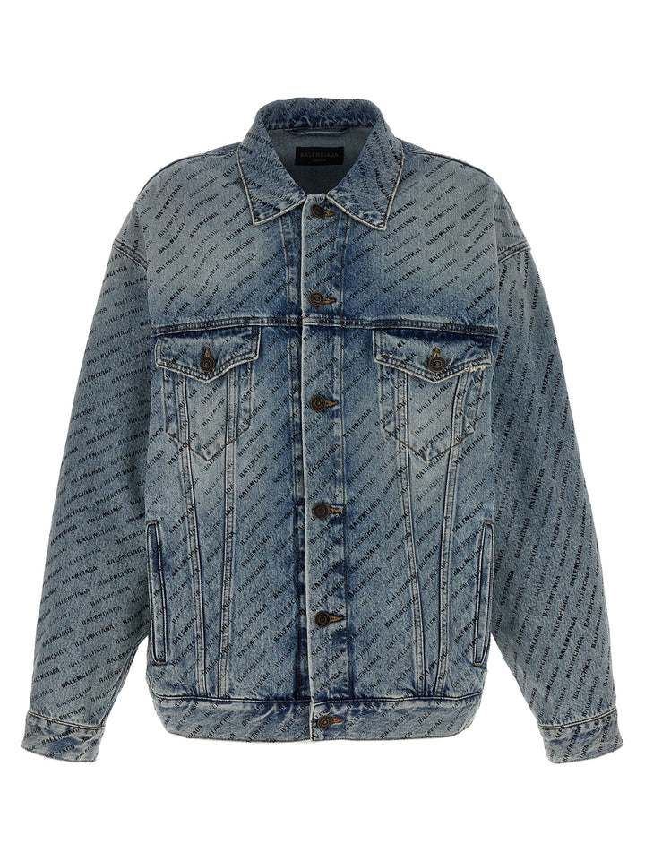 All Over Logo Denim Jacket Casual Jackets, Parka Light Blue