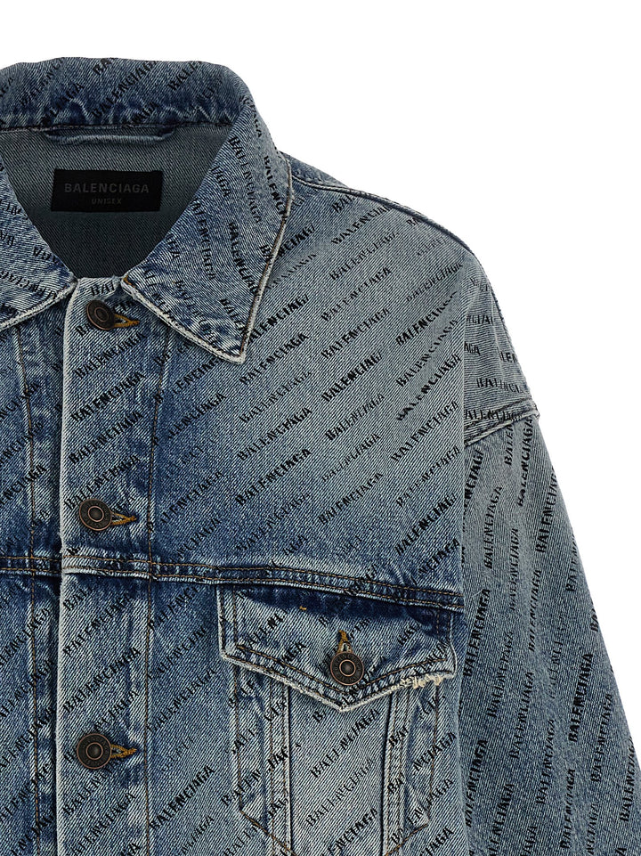 All Over Logo Denim Jacket Casual Jackets, Parka Light Blue