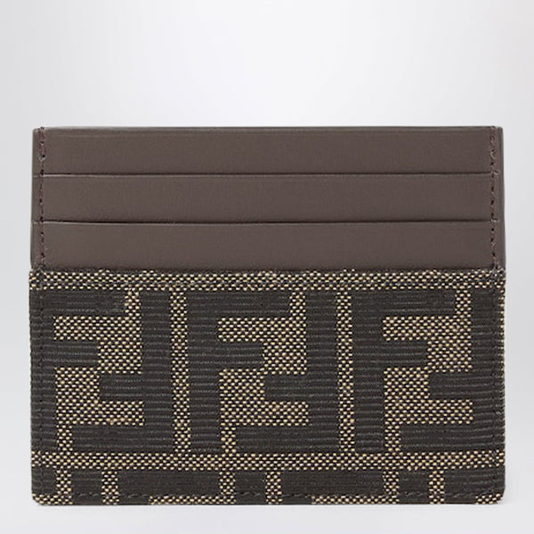 Ff Zucca Jacquard And Brown Leather Card Holder