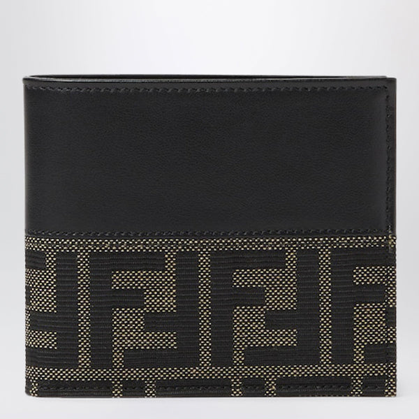 Ff Zucca Jacquard And Brown Leather Bi-Fold Wallet