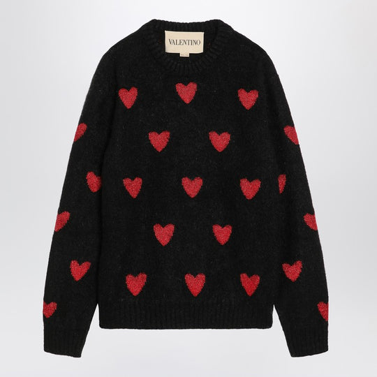 Jacquard Heart Pattern Sweater Black/Red